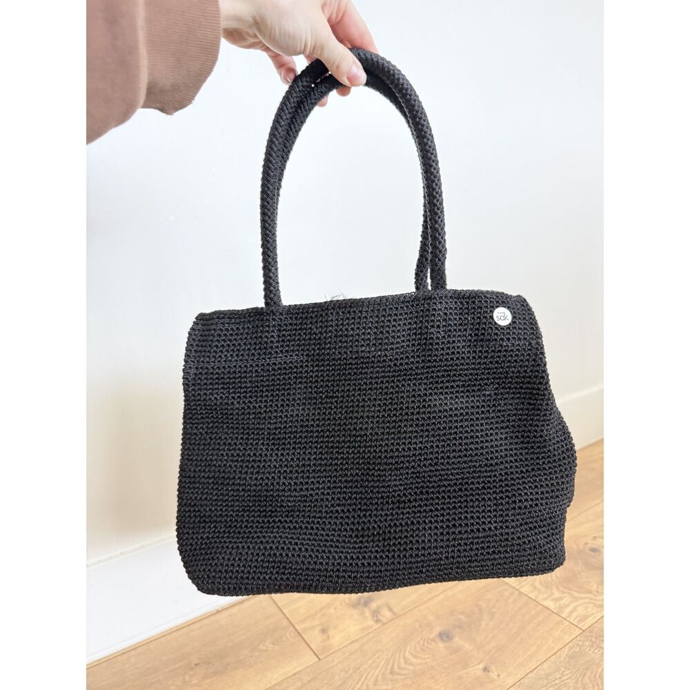 THE SAK black crochet woven top handle tote weave bag purse Summer Vacation